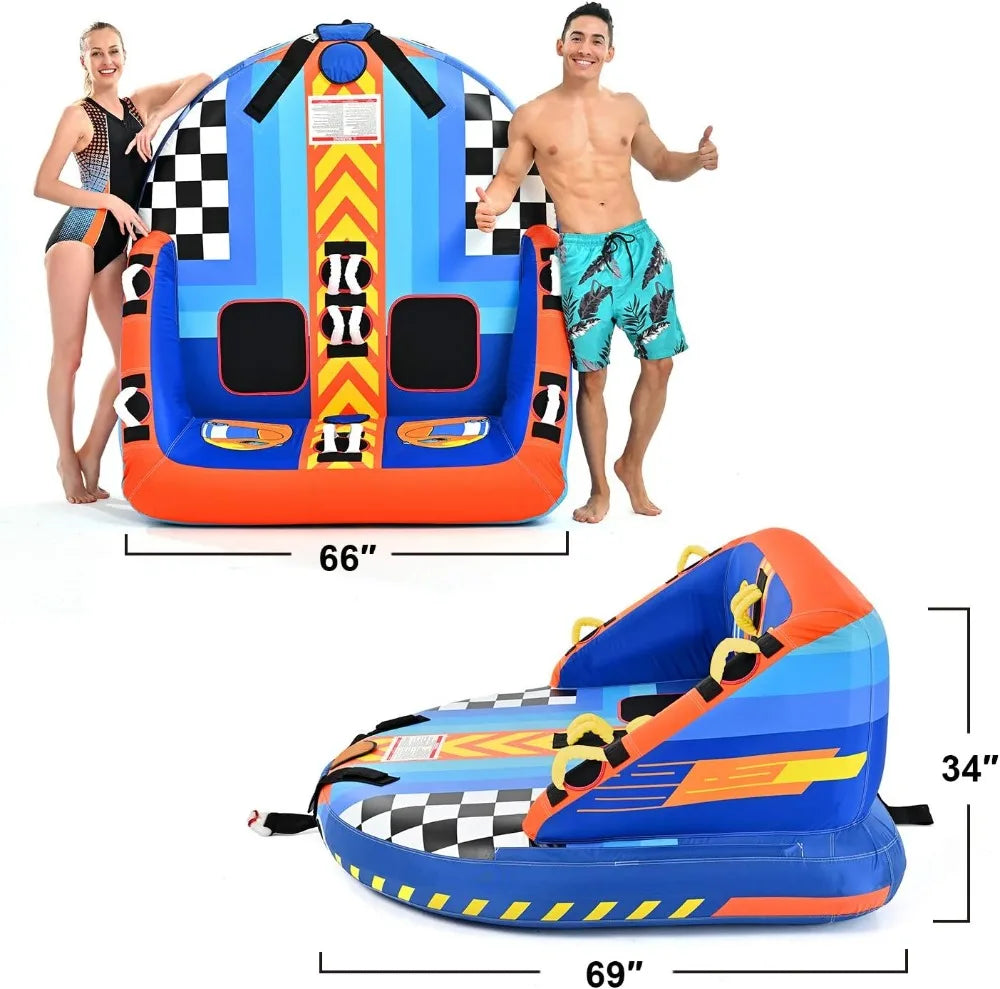 2-Person Inflatable Towable Tube for Boating - Heavy Duty with Dual Tow Points, Nylon Cover
