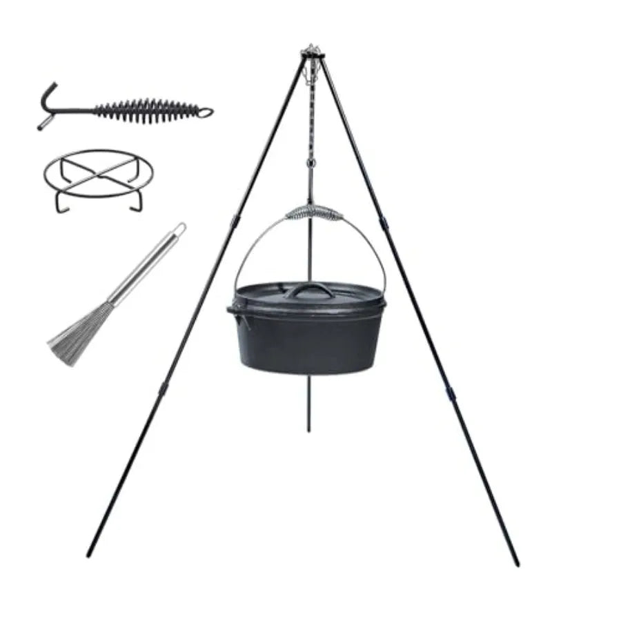 4.5Qt camping dutch oven with lid cast iron dutch oven Lifter Handle Camping Tripod Cast Iron Camping Cookware, Camping Oven -