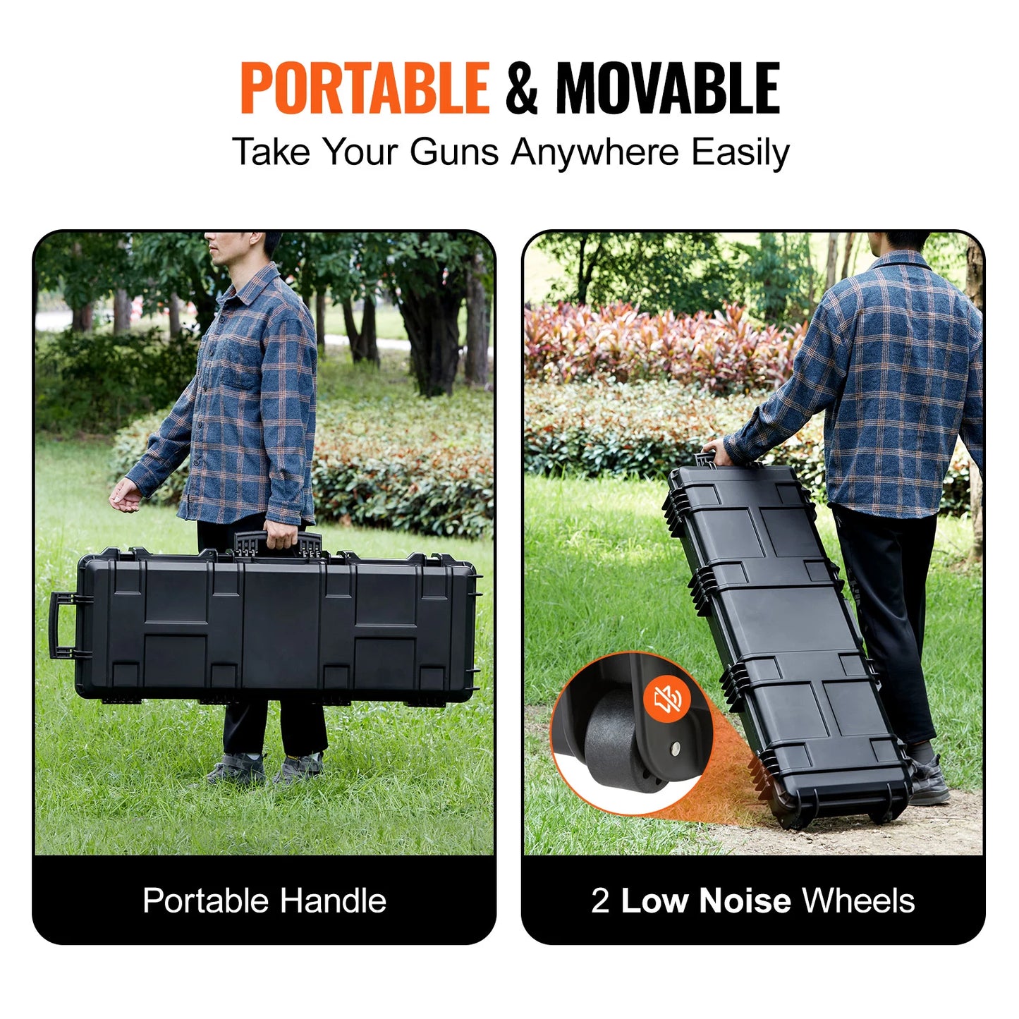 Rifle Hard Case Portable Long Gun Storage Suitcase with 2 Casters Shockproof & Waterproof Airsoft Rifle Protective Case