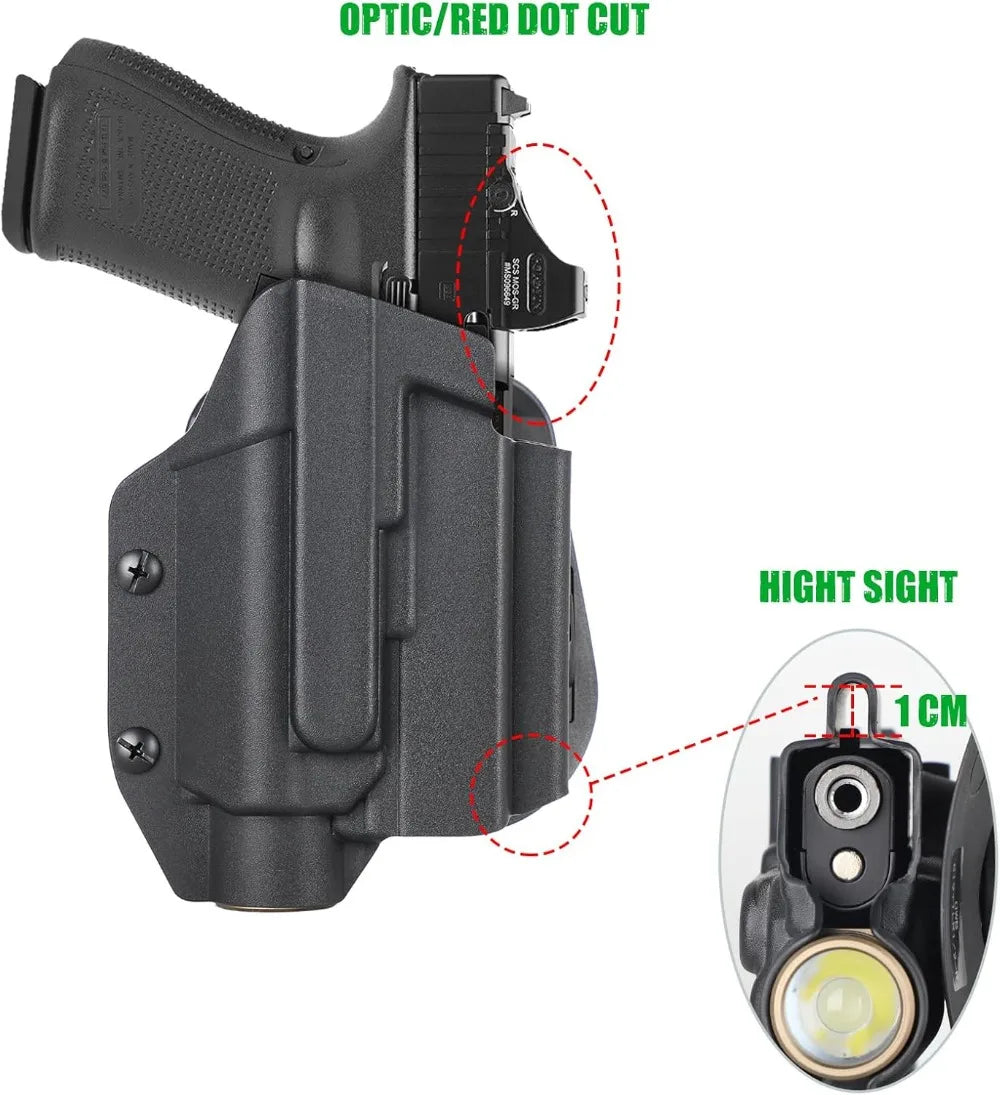 Tactical Kydex Light Bearing Holster for Glock 19 Gen4/5/19X | Fits Streamlight TLR-1/1S/HL/HP, TLR-2/2G/HL/HP-G/2S | Optic Cut, Adjustable, Open Muzzle