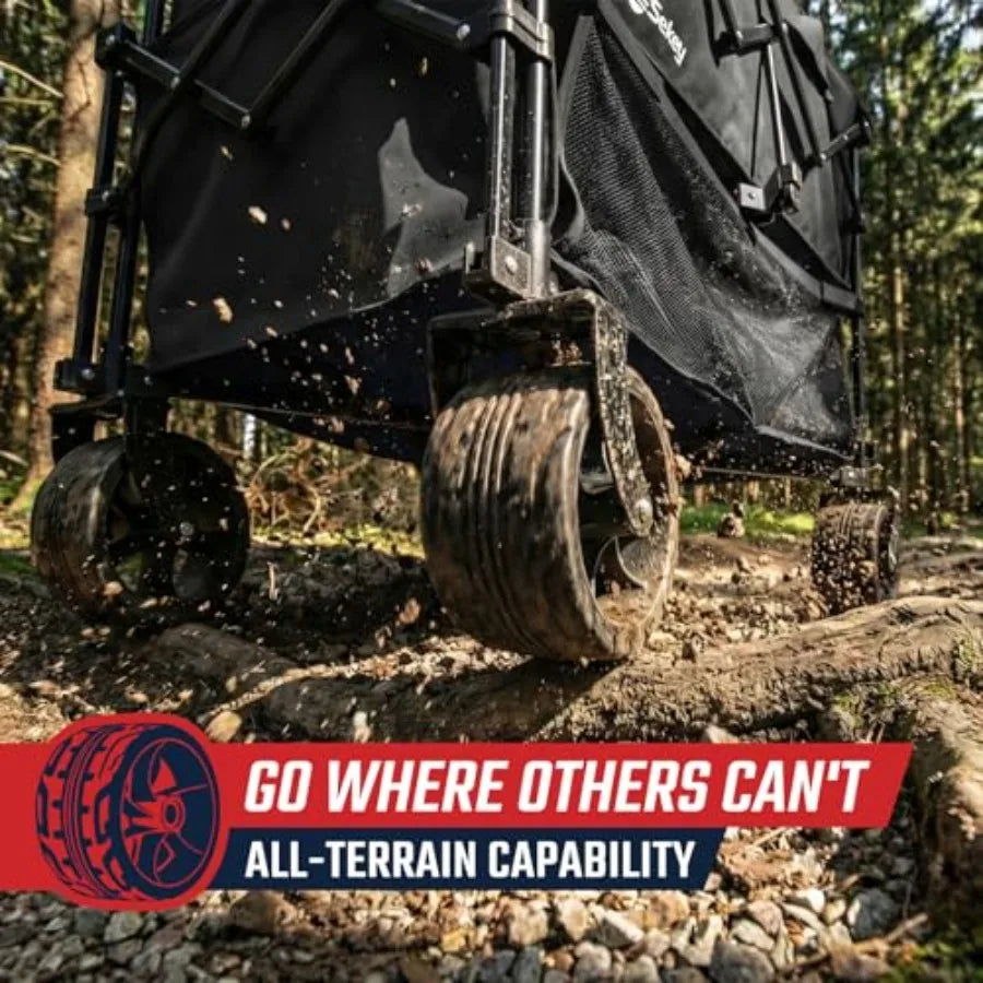 Heavy Duty Double Decker Wagon for Camping Sports, Steel Frame, Black, 500LBS Capacity, 400L Collapsible Garden Cart with Exten