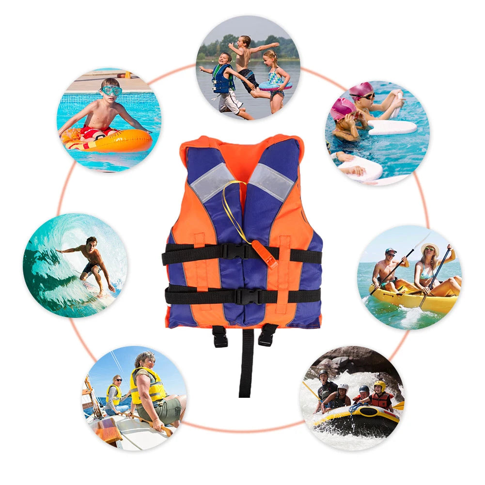 210D polyester Life Vest Adult Kids Life Vest Fishing Boating Life Jacket Wear-resistant with Whistle Reflective Strips