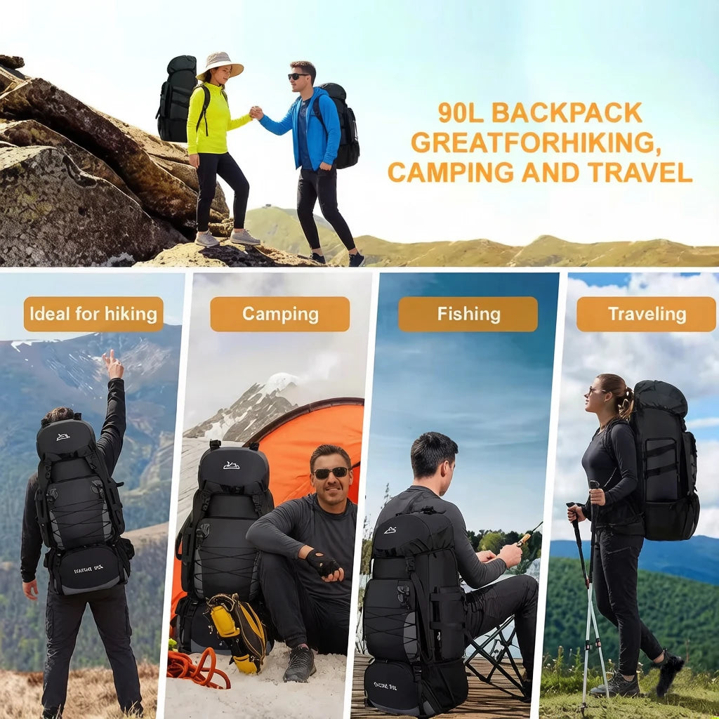 90L Waterproof Hiking Backpack Camping Rucksack Large Capacity Travel Outdoor Sports Bag for Trekking Backpacking and Adventure