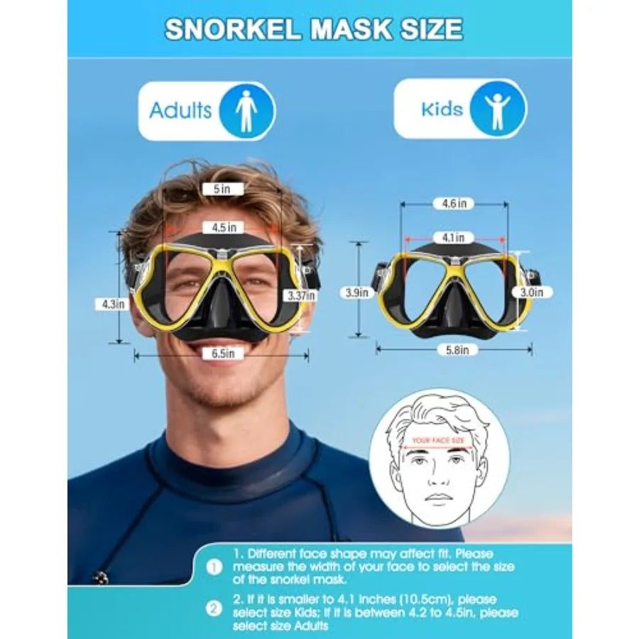 Dry Snorkel Set, Panoramic Wide View Anti-Fog Scuba Diving Mask, Professional Snorkeling Gear for Adults