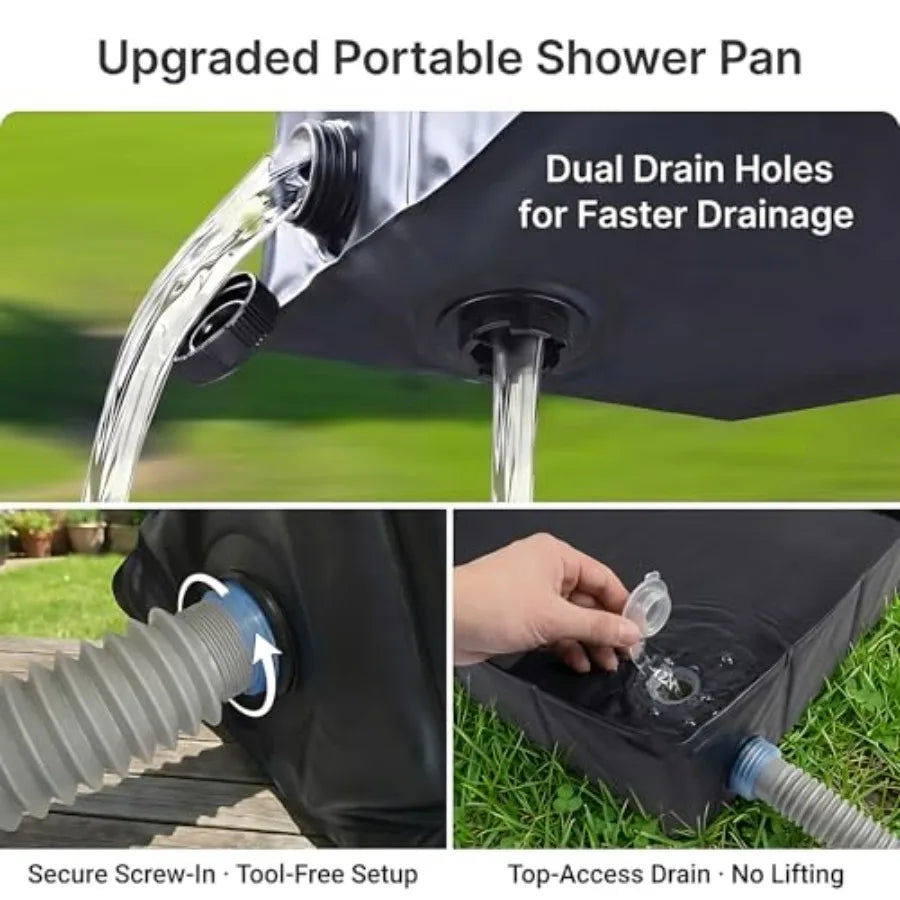 Upgraded Portable Shower Pan 41" x 41" x 5" Foldable Camping Shower Base with Waterproof Storage Bag Dual Drain Holes for RV Ca
