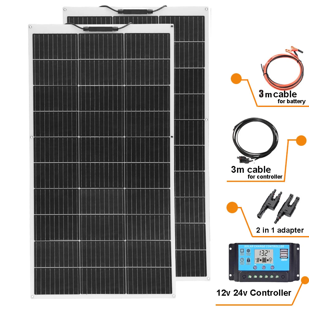 XINPUGUANG Solar Panel 300w 400w 200w 100w Flexible Monocrystalline Solar Cell Photovoltaic Solar Panels Kit 12V Battery Charger