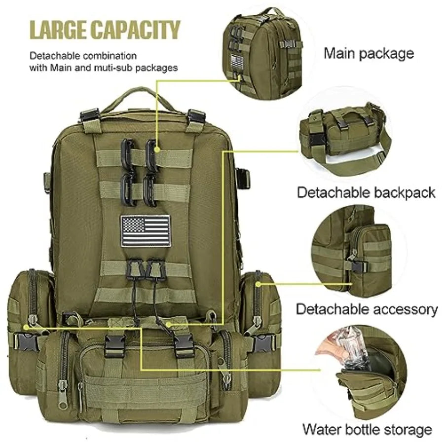 Large Military Tactical Backpack for Men, 40-50L Backpacks for Women, Bug out Bag 3 Days Pack Bags Rucksack with Molle System
