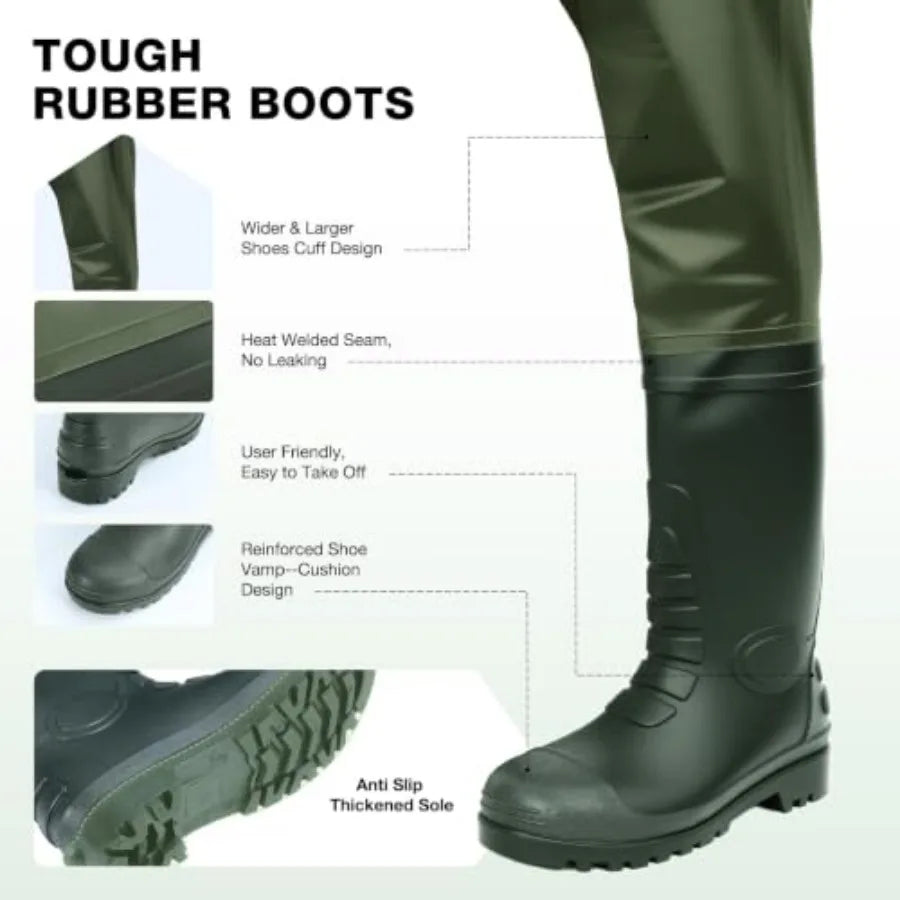 Fly Fishing Chest Waders with Boots for Men Women, US Sizes 5 14, 2-Ply Nylon/Pvc Waterproof Waders
