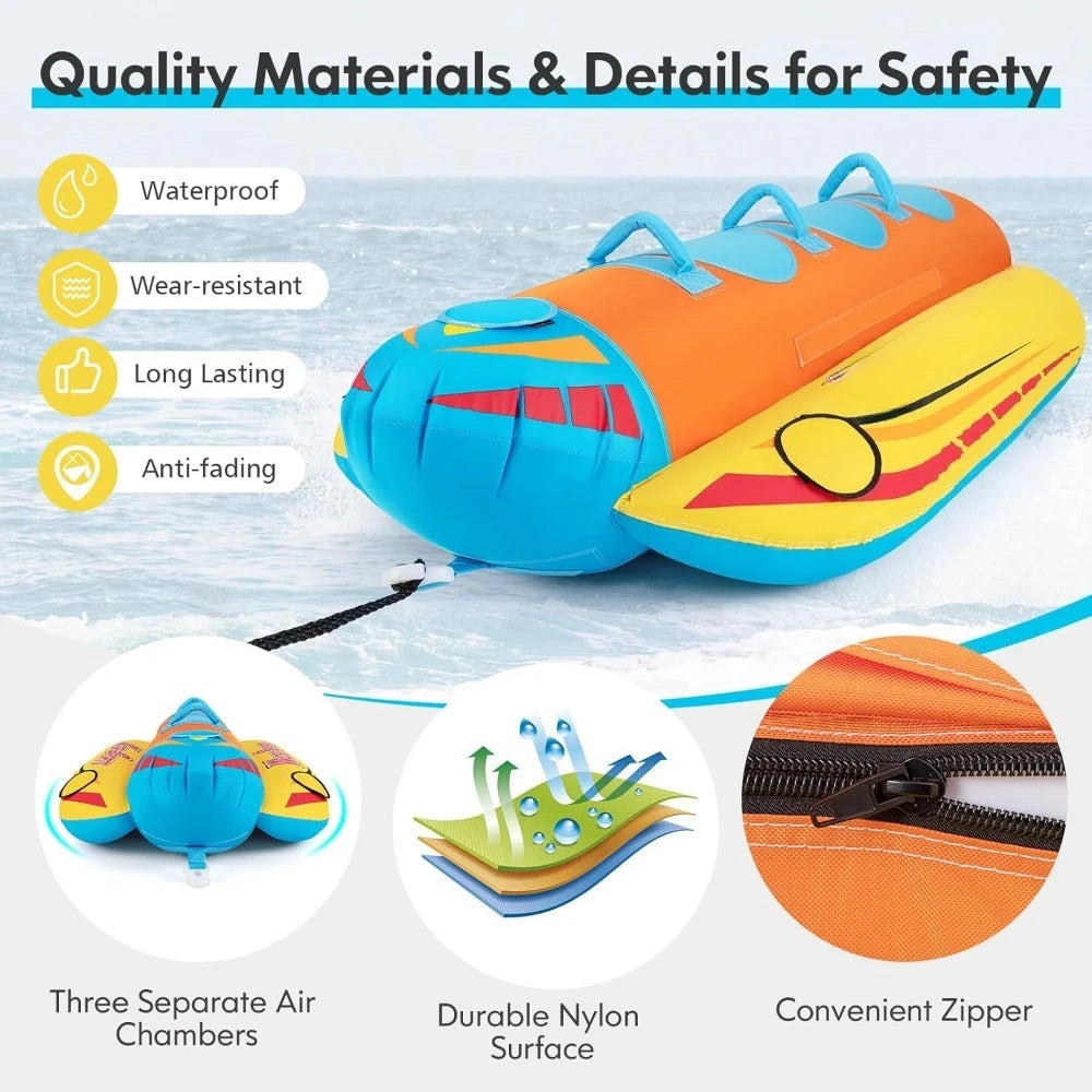 Inflatable Towable Tubes for Boating,1-2/1-3 Rider Hot Dog Tube for Boat to Pull, Water Sports Banana Boat with EVA-Padded Seats