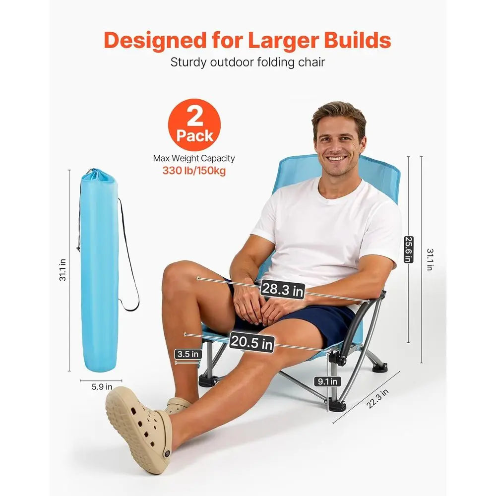 Portable High-Back Beach Chairs with Cup Holder, Mesh Back, Carry Bag, Extra Wide Seat, 330 lbs Support, Ideal for Outdoor and C