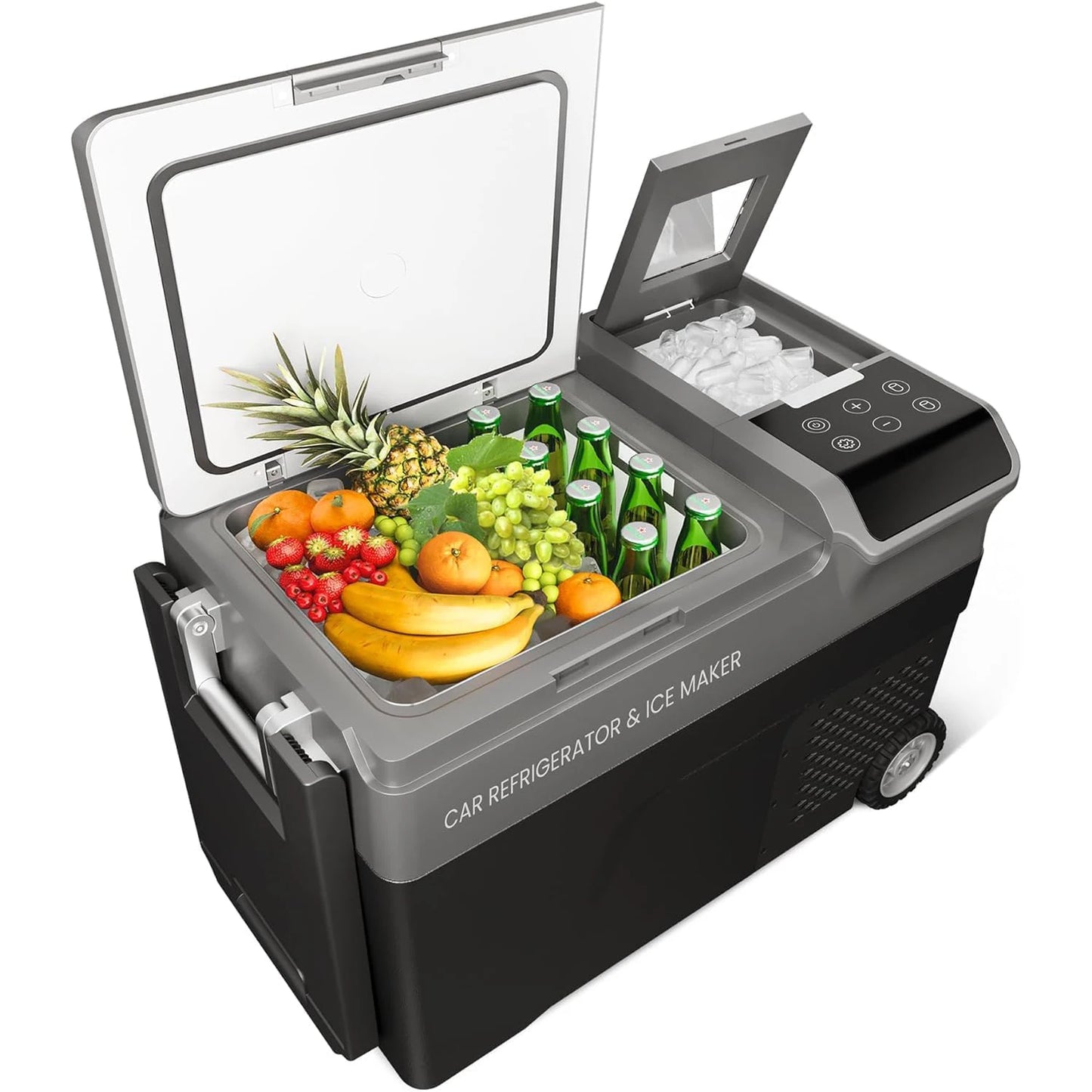 Refrigerator with Ice Maker Car Fridge 40 Quart Portable Freezer Compressor Cooler 12V DC 110~240V AC for Travel Camping -4℉-68℉