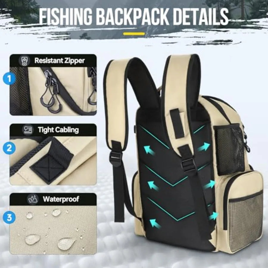 Cooler Fishing Backpack with Rod Holders 45L Large Water-resistant Fishing Tackle bag Store Fishing Gear Fishing Gifts for Men
