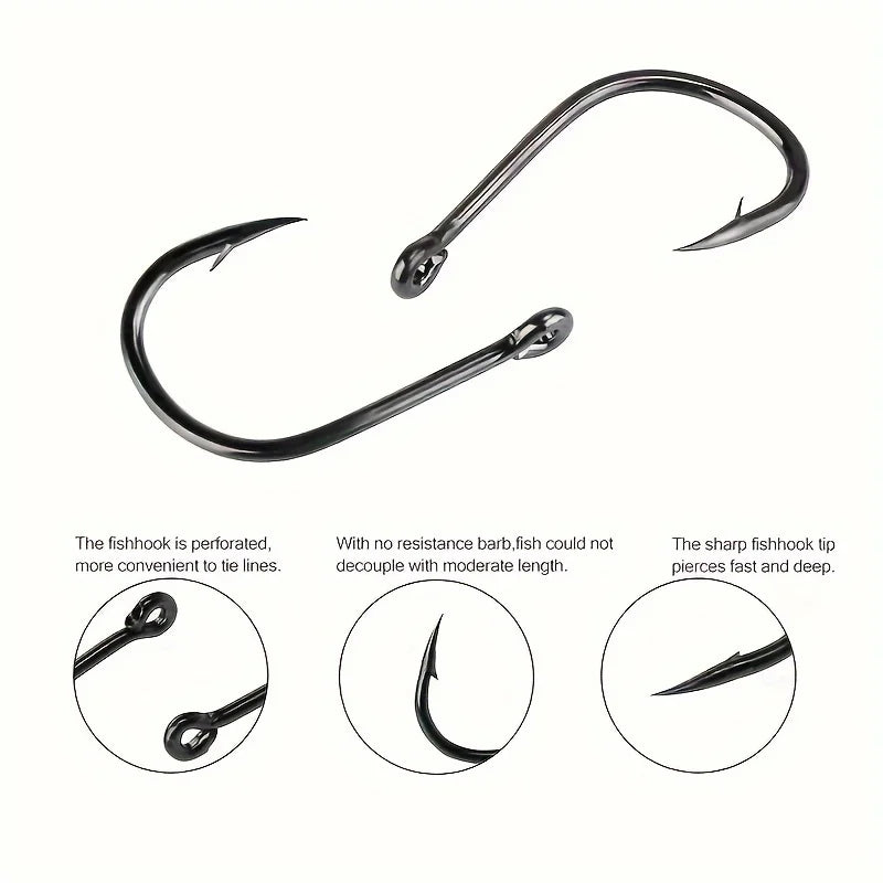 500Pcs Pack of Fishing Hooks with Barbs – Size 3-12# Black Stainless Steel Hooks for All Your Angling Needs