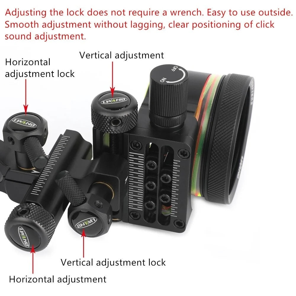 Archery 0.019'' Fiber Optic Adjust 5 Pin Compound Bow Sight  Alloy Portable for Bows Outdoor Shooting Right Handed Accessories