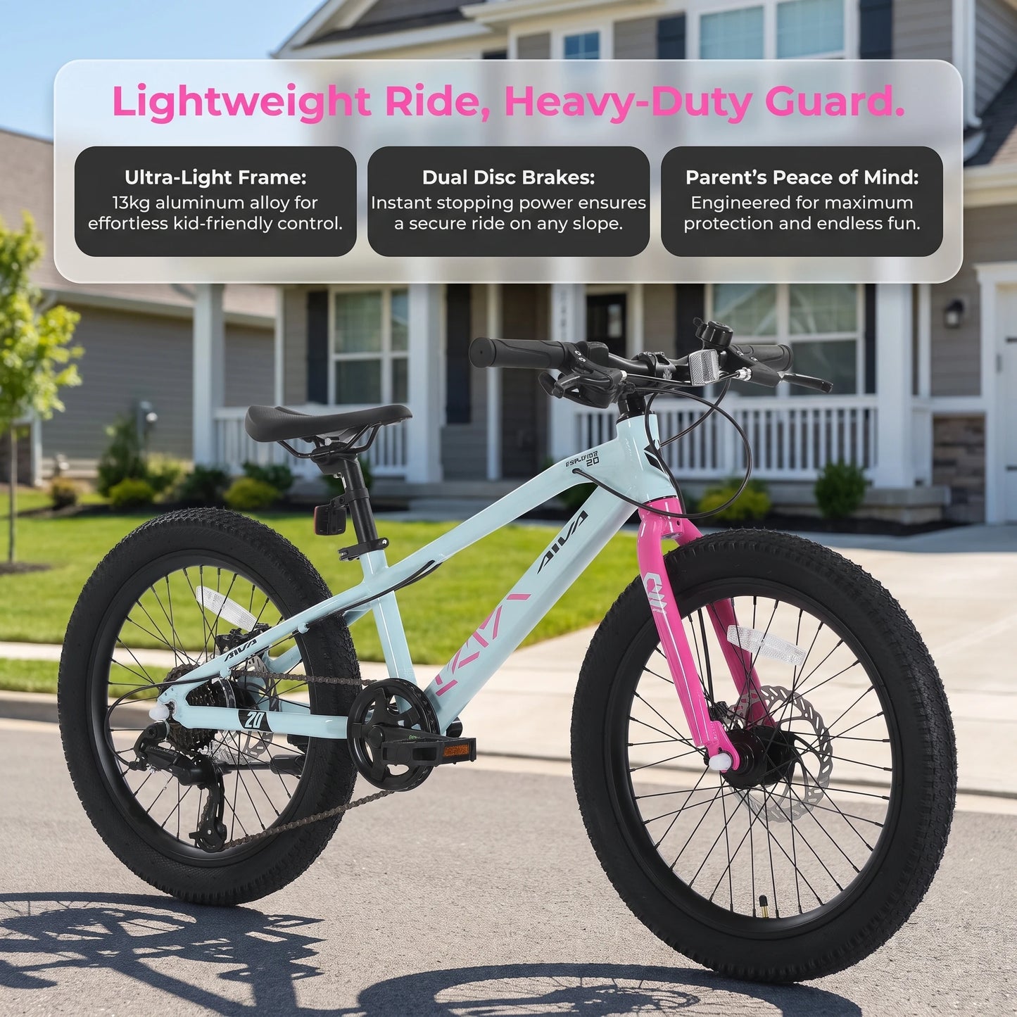 AIVA EXPLOPER-20 Kids Bicycle, 20 Inch Wide Tires, 7 Speed Children's Bike for Boys & Girls, Lightweight Aluminum Frame, Front and Rear Disc Brakes