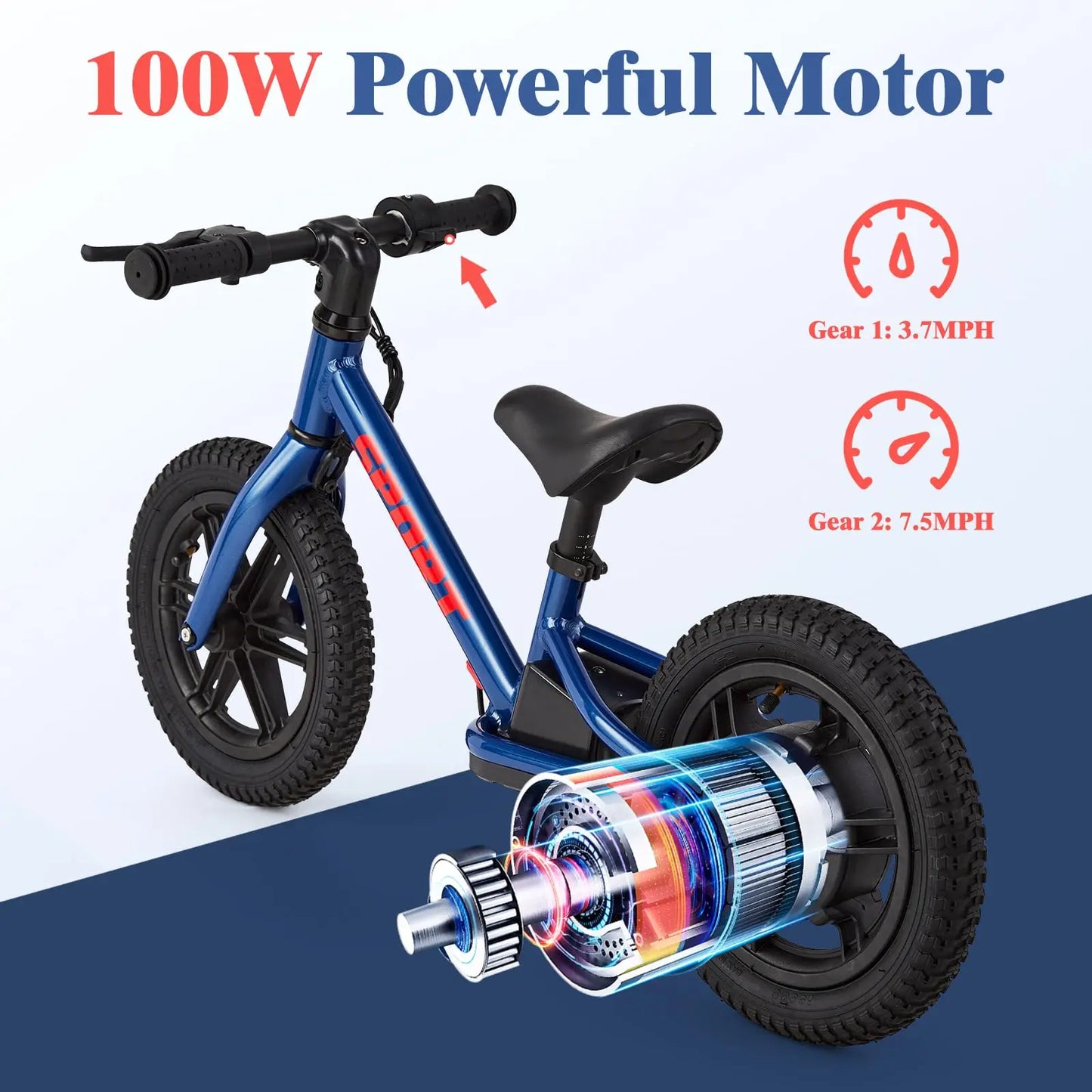 24V 100W Kids Electric Balance Bike, 12 Inch Pneumatic Tires, 2 Speed Modes, Adjustable Seat, E Dirt Bike For Boys Girls Ages 3-5