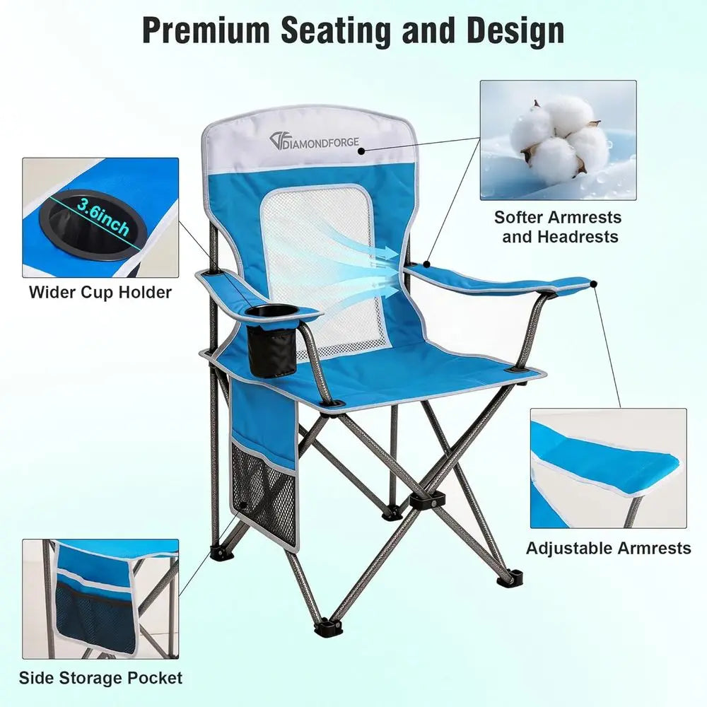 Camping Chairs, High Back Breathable Mesh Chair 300 LBS Capacity, Portable Outdoor Lawn Chairs with Cup Holder, Suitable for Pic