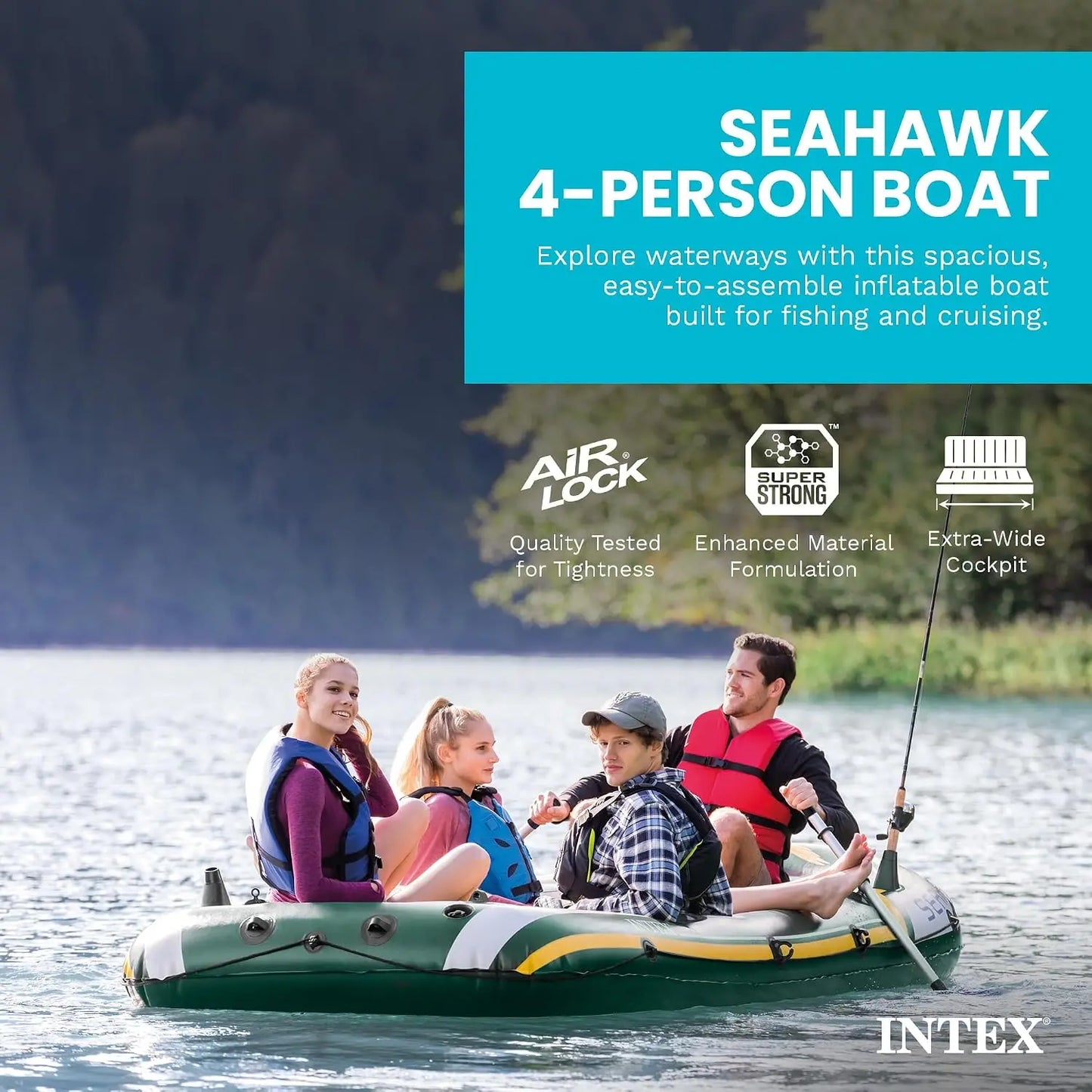 Inflatable Boat Set with Oars, High-Output Pump, Fishing Rod Holders, and Gear Pouch - Complete Series