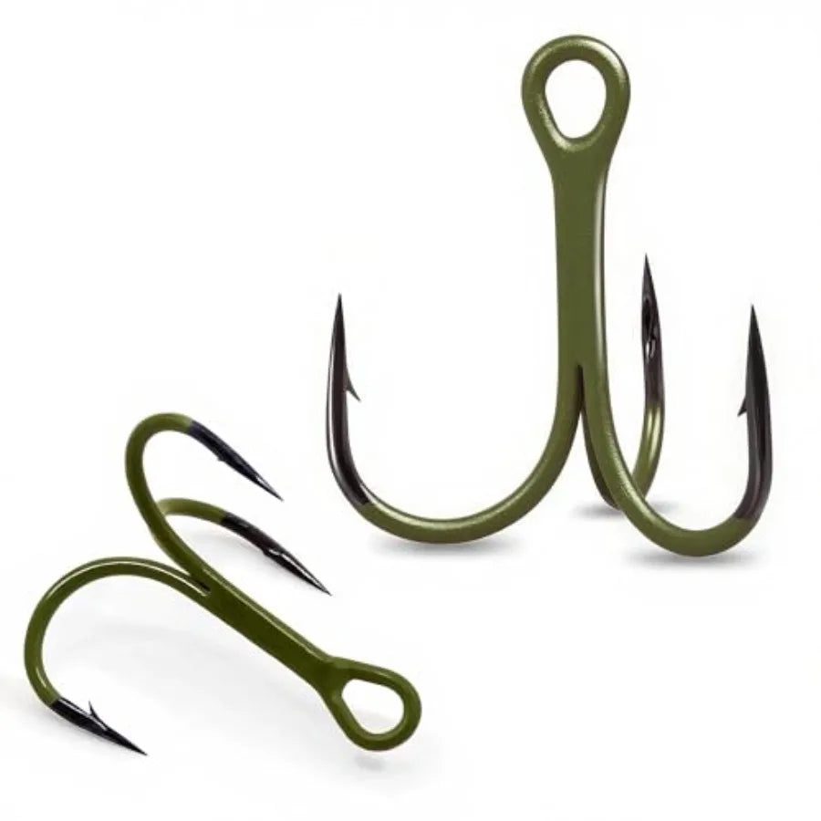 Treble Fishing Hooks for Lures, High Carbon Steel, Silver, 2X Strong Sharp Barbed Round Bend, Freshwater Saltwater Use