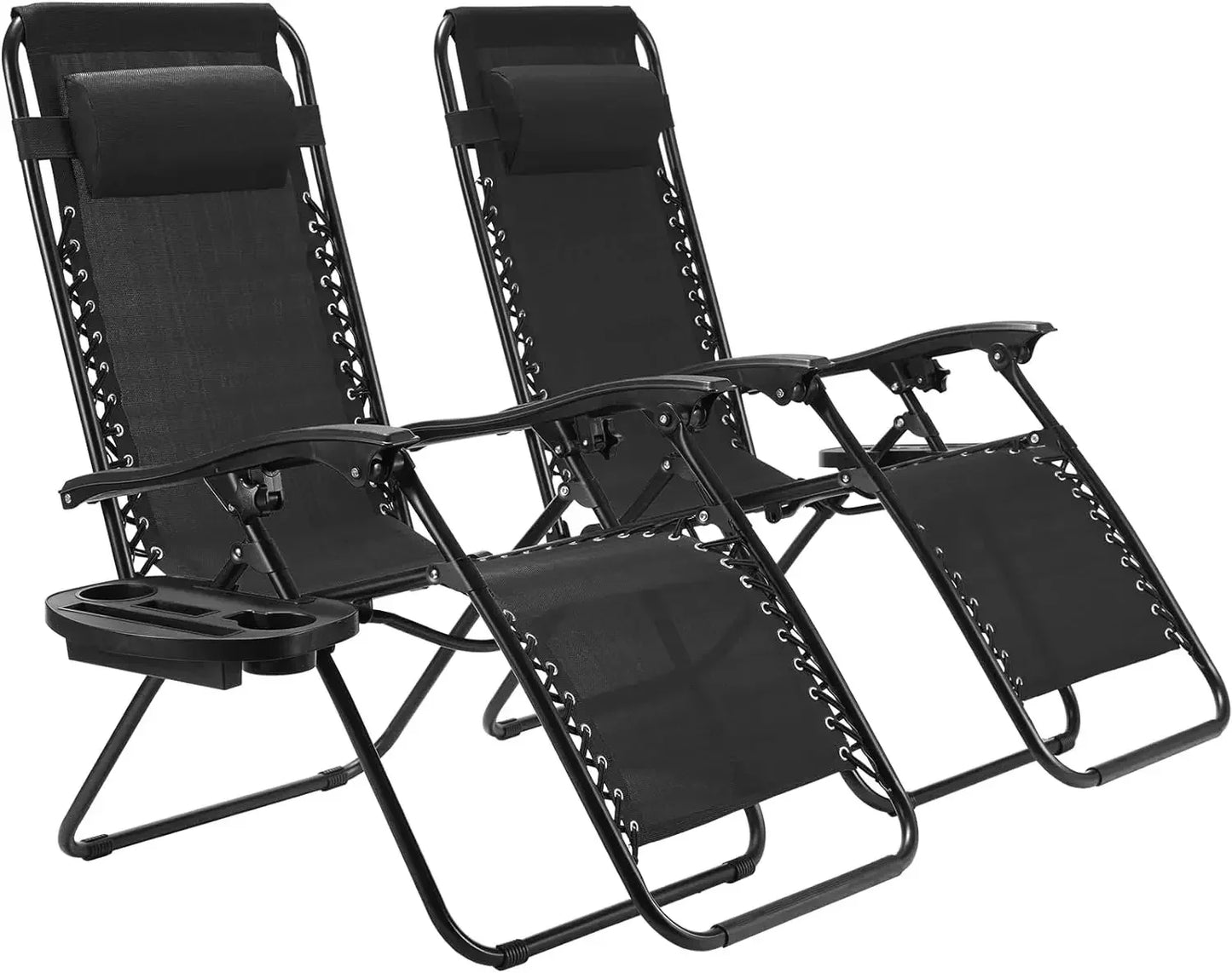 2Pcs Outdoor Foldable Chair, Zero Gravity Chair with Armrest, Cup Holder, Folding Chair Camping Lounge Patio Lawn Recliner
