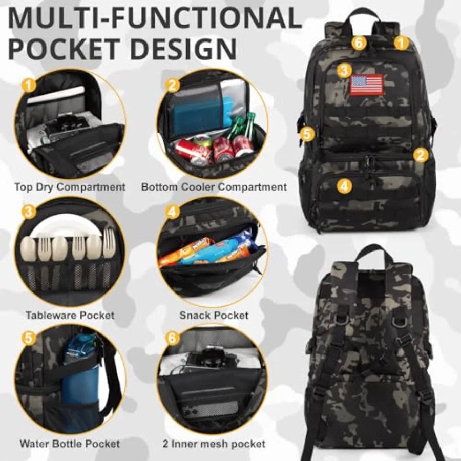 Tactical Double Deck Cooler Backpack for Men Lunch Backpack with 2 Compartment Soft Cooler Bag
