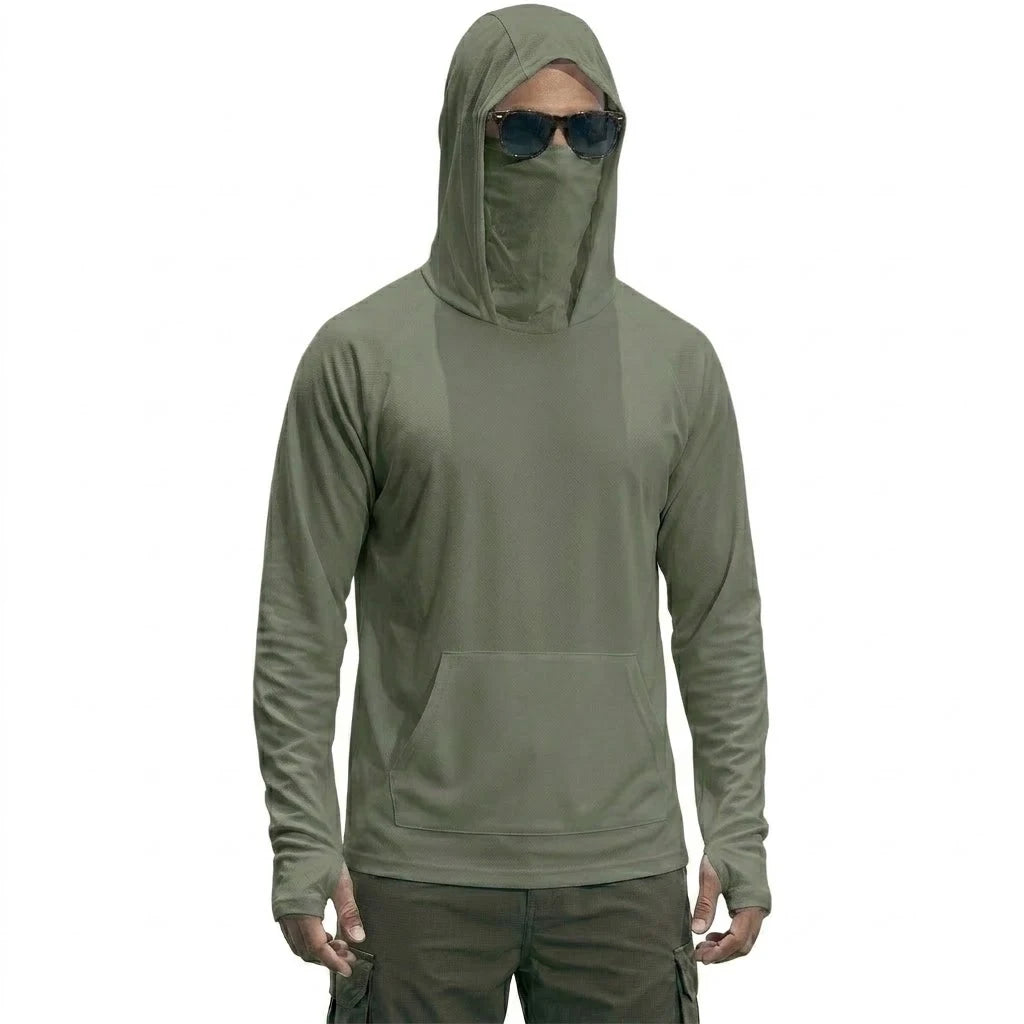 UPF50+ Performance Hoodie Summer Man Long Sleeve T-shirts Casual Shirt Sunscreen Ice Silk Tops Sun Running Quick Dry Hiking Tee