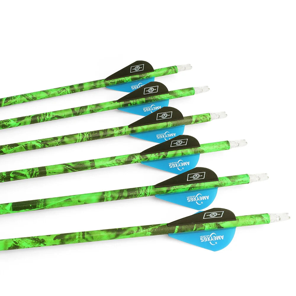 Mixed Carbon Arrows 30 Inch Spine 500 ID6.2mm Rubber Feather Vanes for Compound Recurve Bow Hunting and Outdoor Shooting