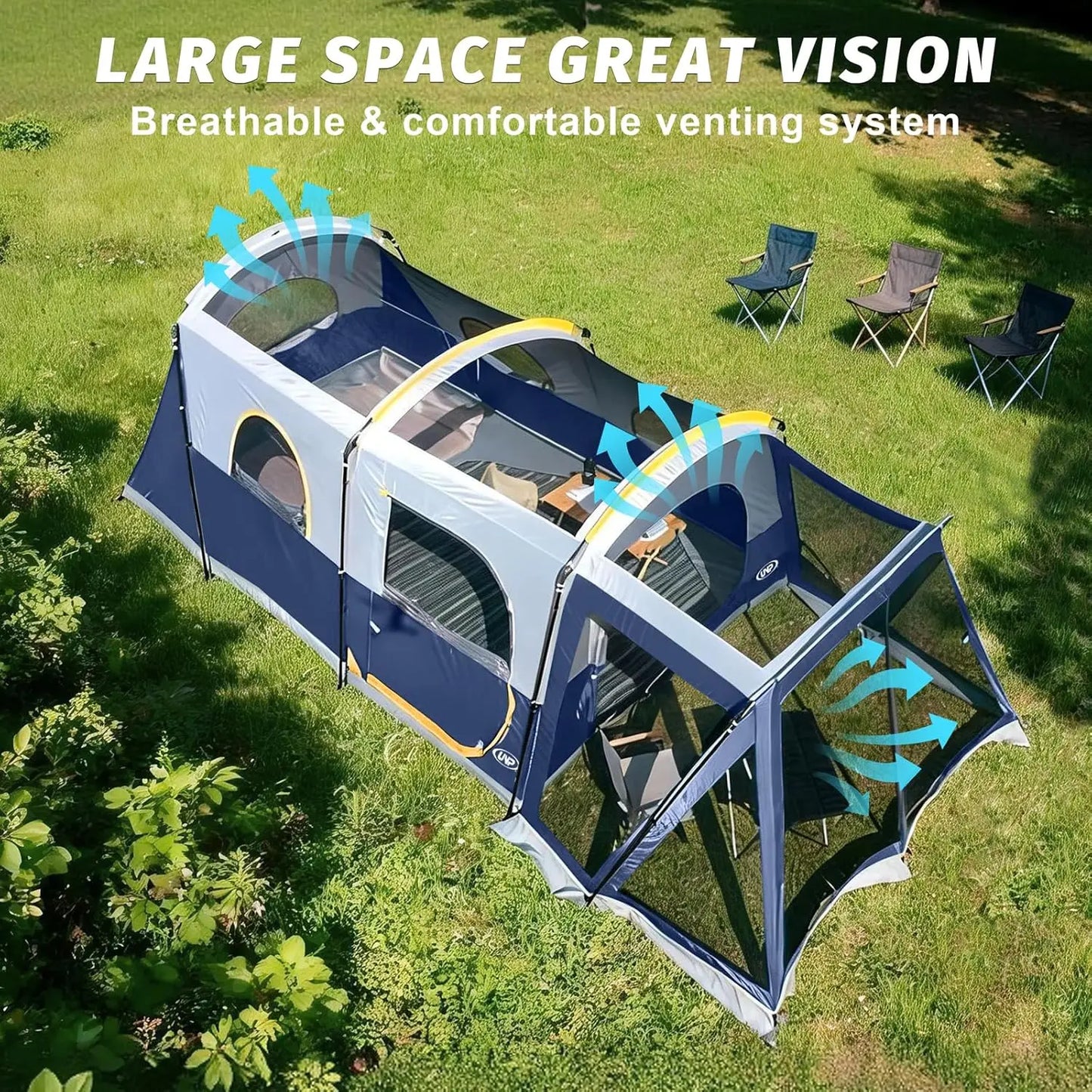 8 Person Camping Tent with Screen Porch, Waterproof Tunnel Tent for Family Outdoor Camping, 20' x 9' x 80in