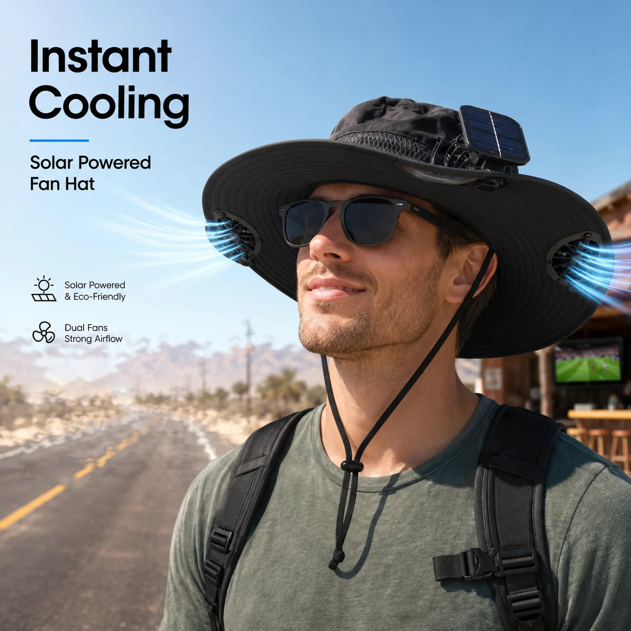 Solar-Powered Dual-Fan Cooling Sun Hat—Unisex Outdoor Wide-Brimmed Fisherman's Hat with UV Protection. Breathable Mesh Fabric Prevents Sweat Buildup. Ideal for Hiking, Fishing, Camping, and Cycling. Cool Hat for Summer Outd