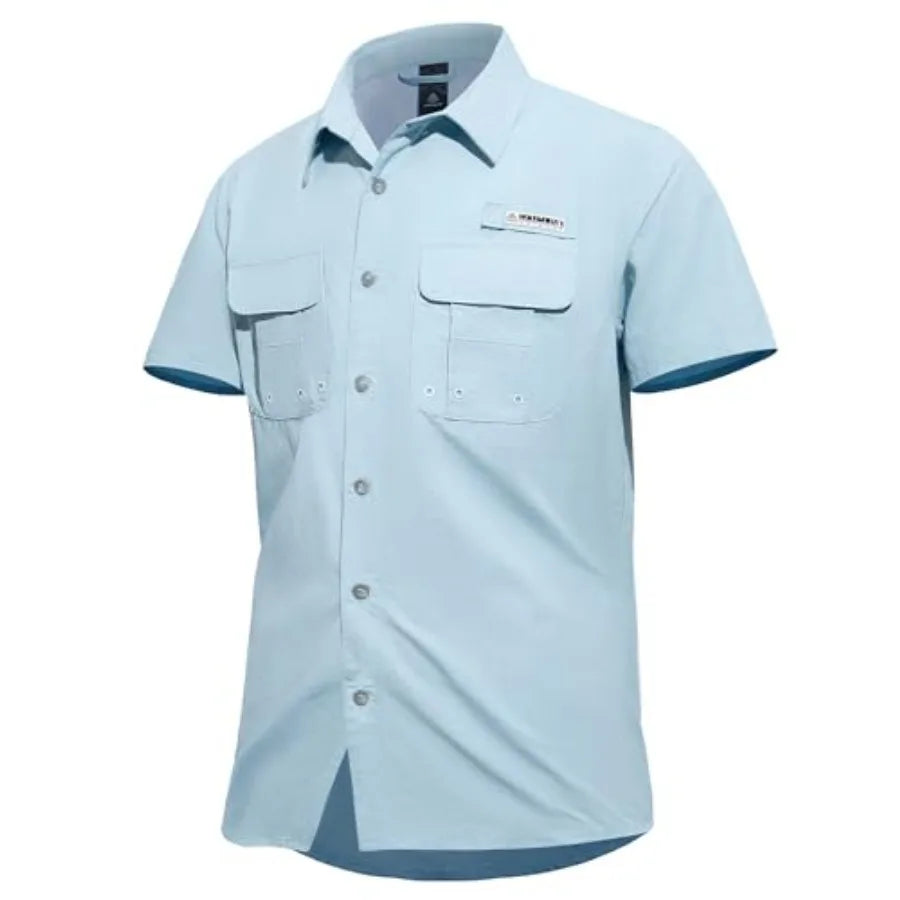 Haimont Men's Fishing Shirts Sun Protection Button Down Hiking Travel Camping Shirt Short Sleeve UV UPF50+ Top