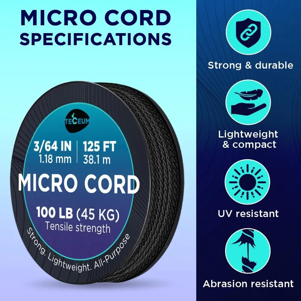 Micro Paracord 1.18mm x 125ft – Thin Braided Rope for Crafting, DIY, Fishing, Camping, Survival