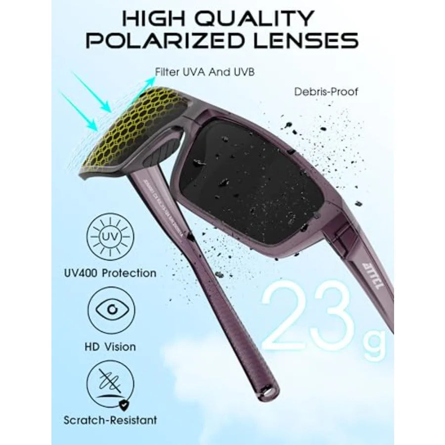 Polarized Sunglasses Men for Fishing: UV Protection Lightweight TR90 Sports Wrap Sun Glasses Driving Golf Running