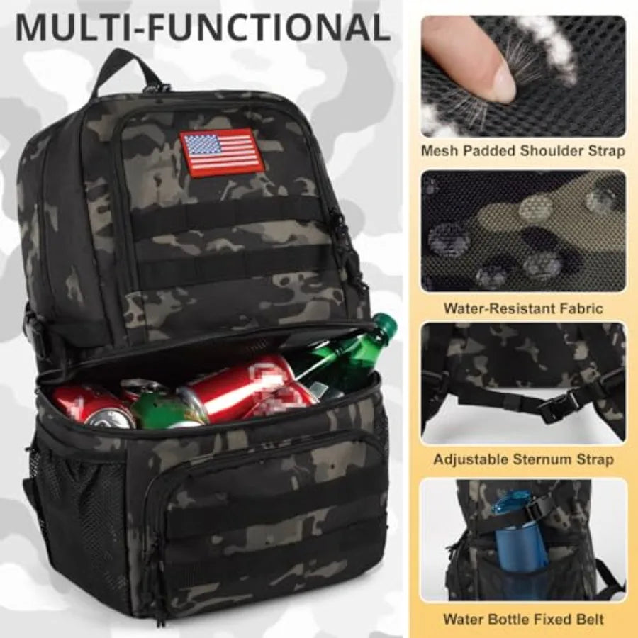 Tactical Double Deck Cooler Backpack for Men Lunch Backpack with 2 Compartment Soft Cooler Bag