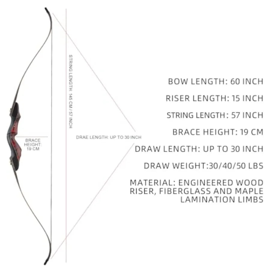Professional Recurve Bow and Arrow Set for Adults Youth Beginners 60'' Wooden Takedown Hunting Bow for Outdoor Hunting and Prac