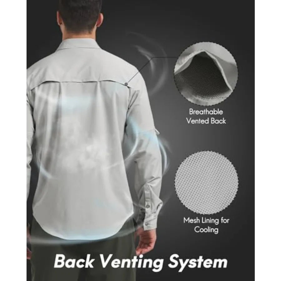 Haimont Men's UPF50+ Sun Protection Fishing Shirts Hiking Travel Shirts Button Down Long Sleeve Shirts with Pockets