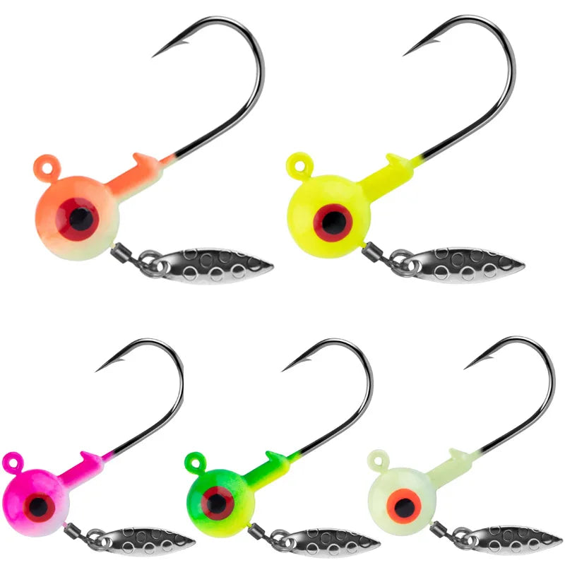 50pcs Round Ball Crappie Jig Heads Hook With Double Eyes Bass Trout Freshwater Saltwater Fishing Lure