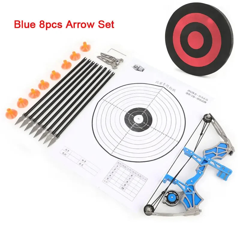 Compound Mini Bow 12lbs 12pcs Arrows Stainless Steel 20-30m Range Small Pulley Bow for Indoor Outdoor Entertainment Gift