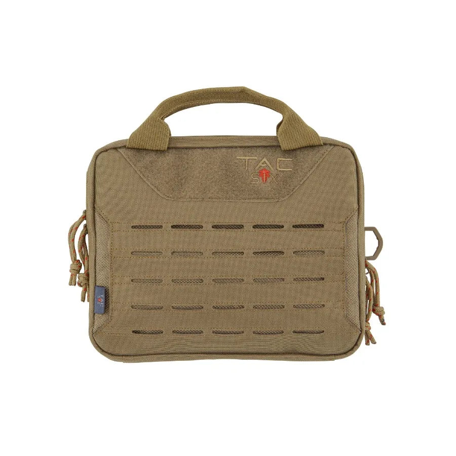 Tac-Six Crew 2-Firearm Case for Tactical Use, 10L x 8W, Coyote Brown, Durable Water-Resistant Nylon with Padded Interior and Qu
