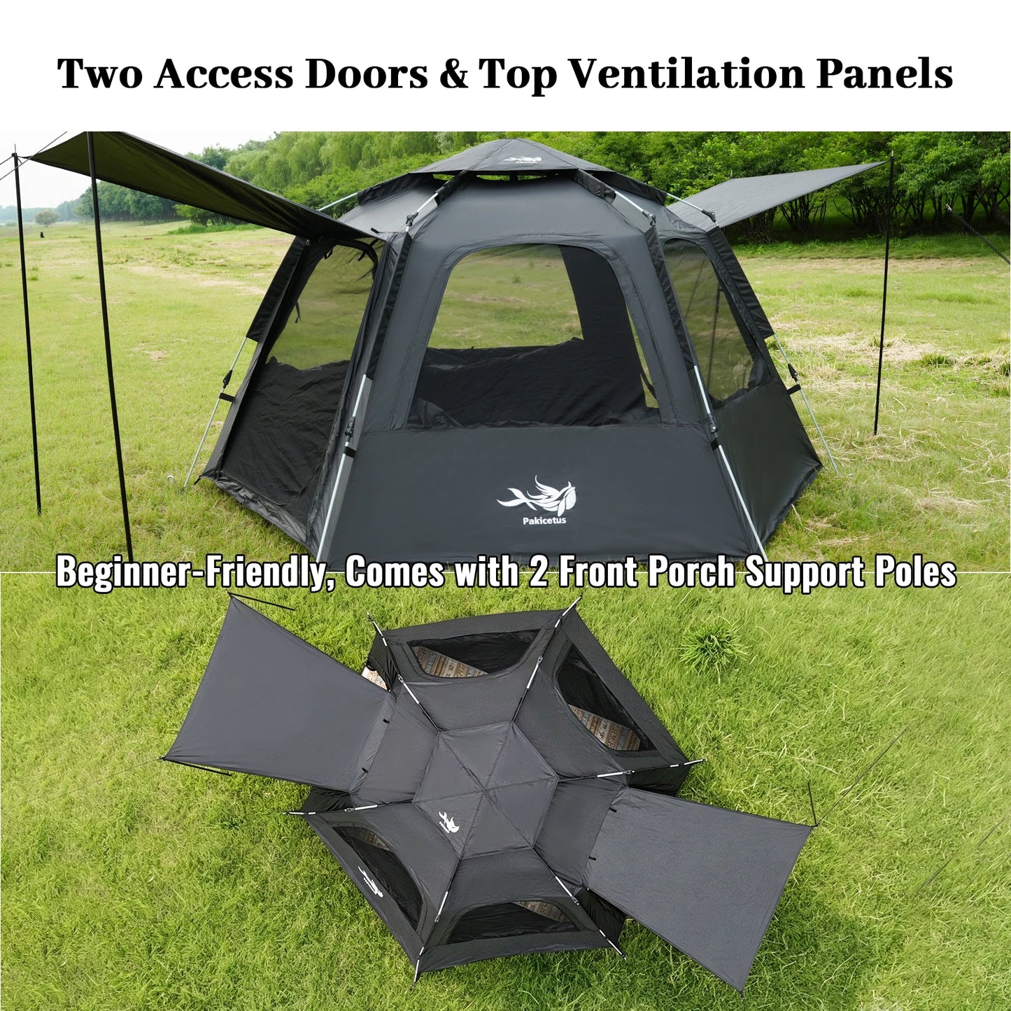 PAKICETUS Dome Camping Tent 2-5 Person Instant Setup 1 Minute Easy Assembly Double Doors Lightweight Portable Backpacking Tent for Outdoor Hiking Travel