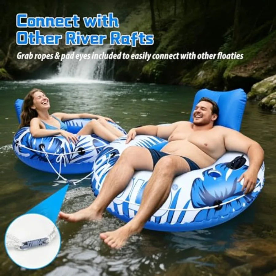 Inflatable River Tube Float, 53''Pool Float Adult, River Tubes for Floating Heavy Duty with Mesh Bottom, Water Tubes for Beach