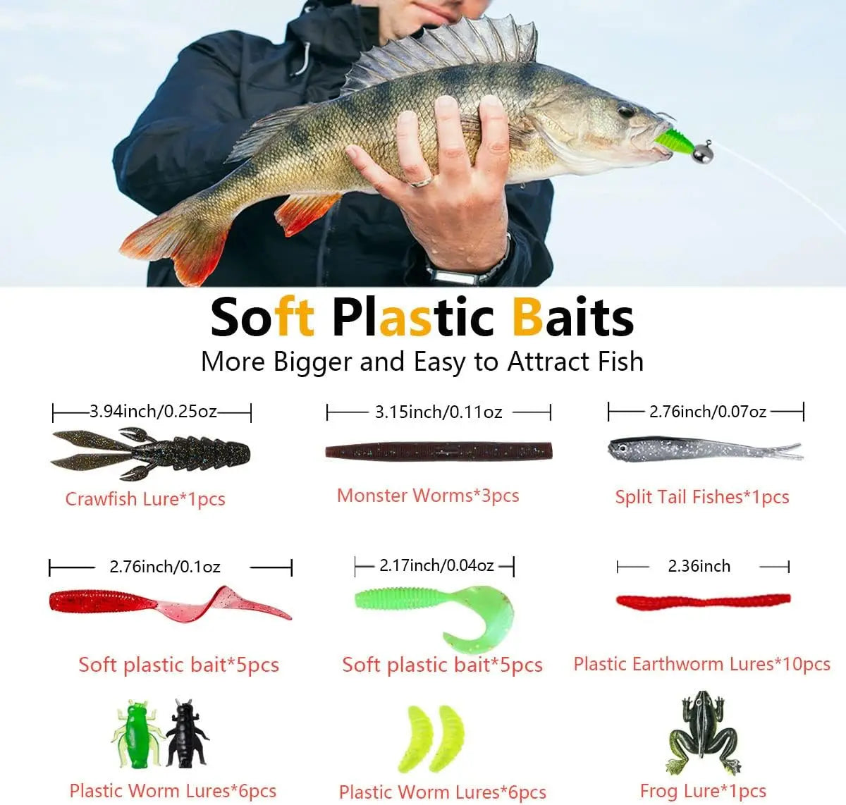 Fishing Lures Kit Set with Tackle Box - Crankbaits, Topwater, Spinnerbaits, Worms, Jigs, Hooks for Bass Trout Fishing Gear