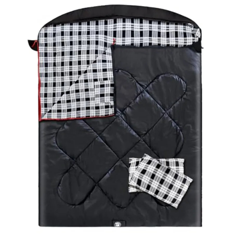 Double Sleeping Bag for Adults with 2 Pillows, Camping Sleeping Bags Flannel Cotton 2 Person Sleeping Bags XXL Queen Size Sleep