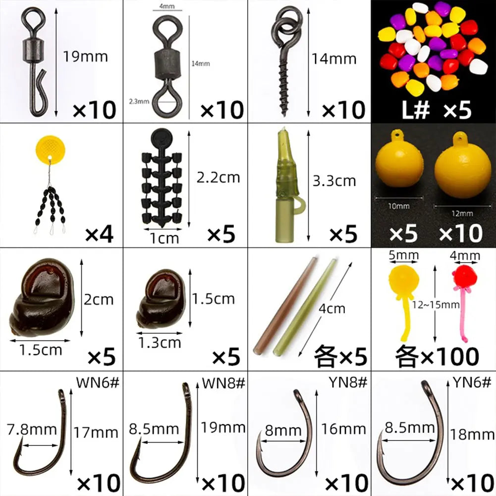 145 Pcs Swivels Lures Carp Fishing Set Include Sinker Weight Double Sided Fishing Box Kit Fishing Tools Accessories Complet