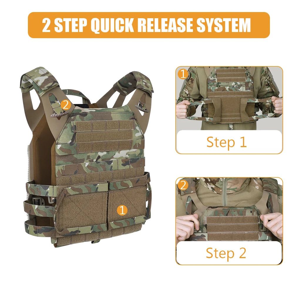 500D Nylon Tactical Vest Jumpable Plate Carrier MOLLE Front Flap Panel Backpack Hunting Ranger Green Camo Men's Vest