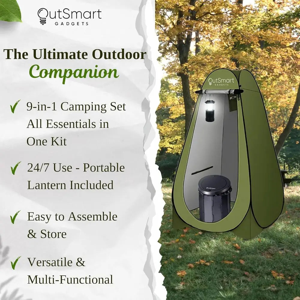 Outdoor Portable Toilet Set for Adults with Camping Night Lantern, Folding XL Toilet, Pop Up Privacy Tent and Carry Bags, Multip