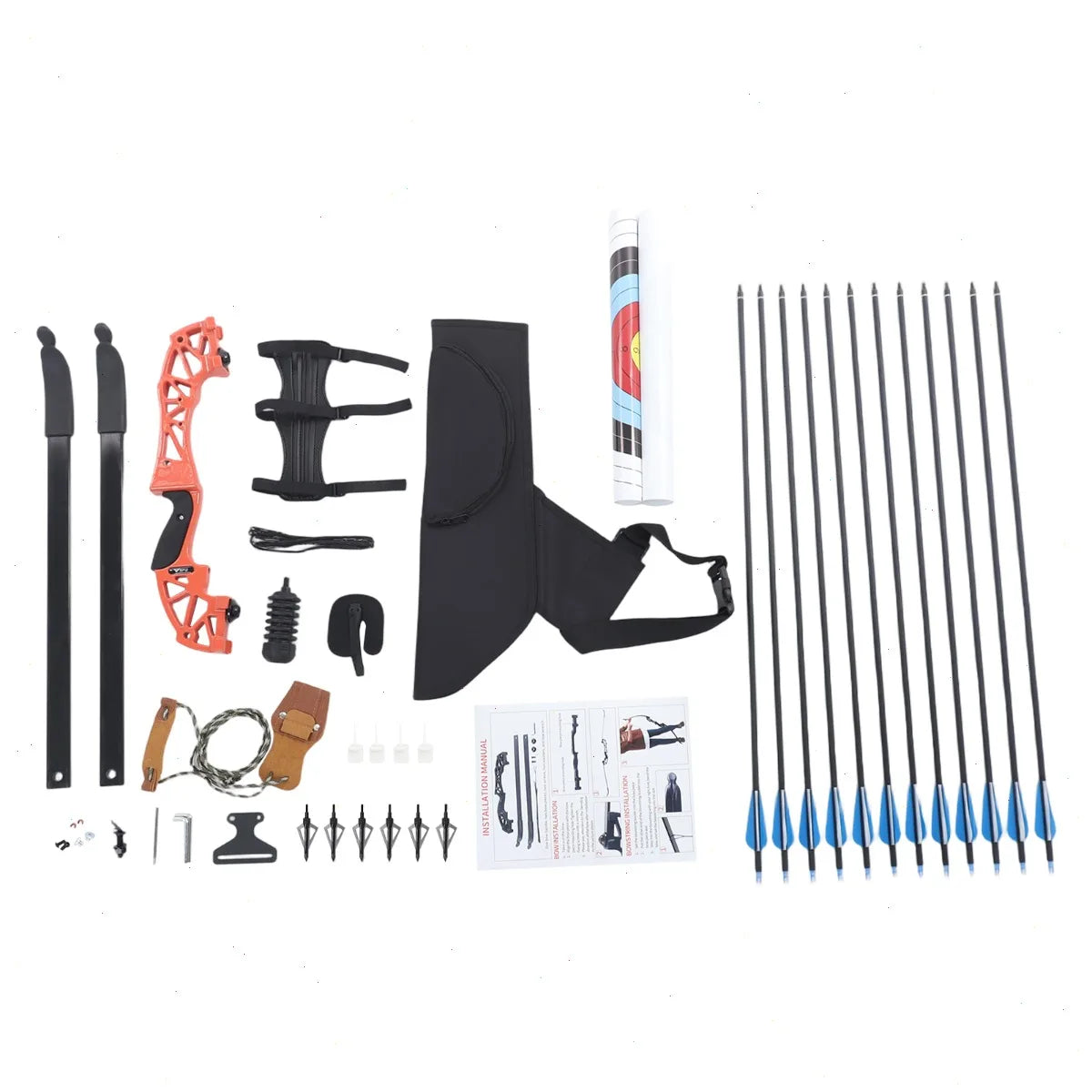 Recurve Bow and Arrow Set, Archery Compound Bow Set, Right Handed, Magnesium Aluminum Alloy, Durable, Anti Rust, for Target Practice Hunting Training