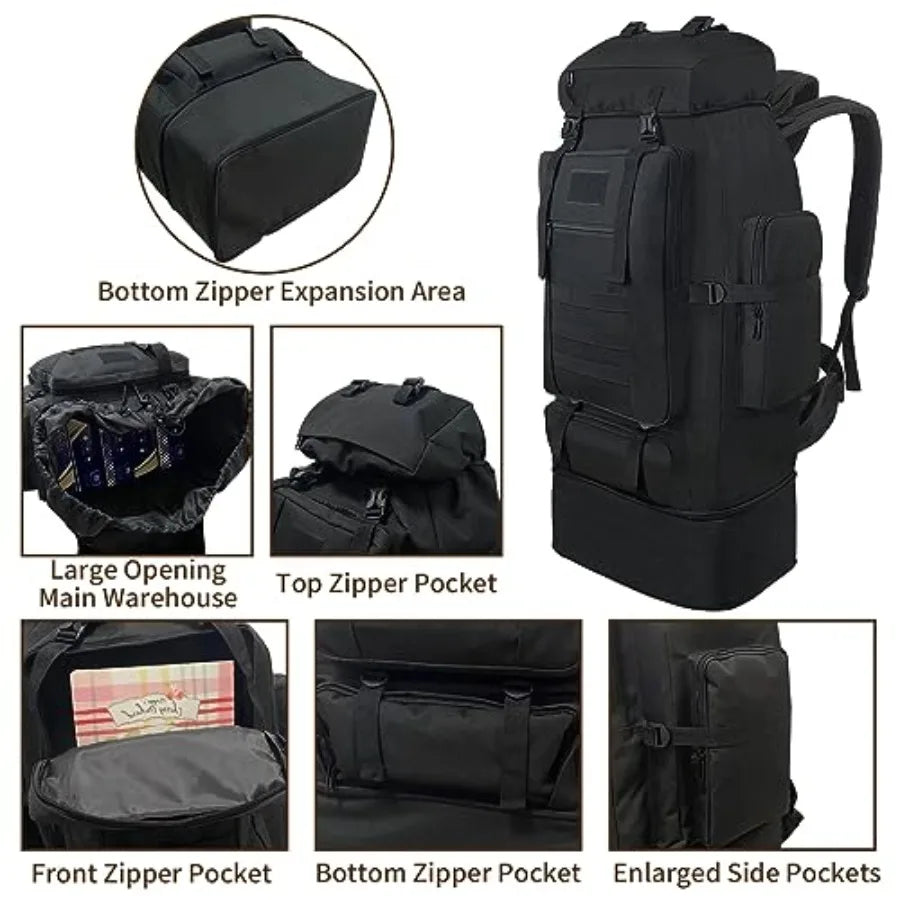 Hiking Backpack, 100L Large Camping Backpack, Expandable Waterproof MOLLE Rucksack, Outdoor Sport Travel Daypack Military Tacti