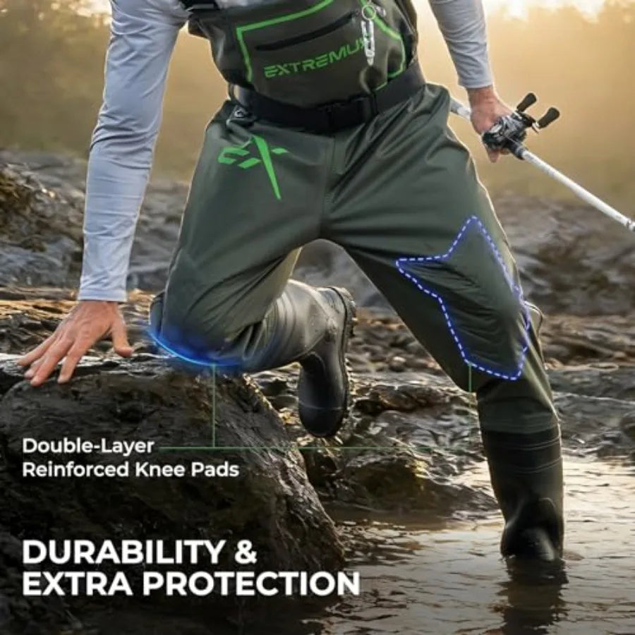 MarshPro Fishing Waders for Men, 0% Waterproof PVC Chest Waders with Slip-Resistant Boots