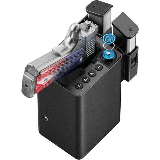 Biometric Pistol Gun Safe – Car and Bedside gun Safe for handgun with Fingerprint Trigger Lock for Quick Access, Fast Entry for