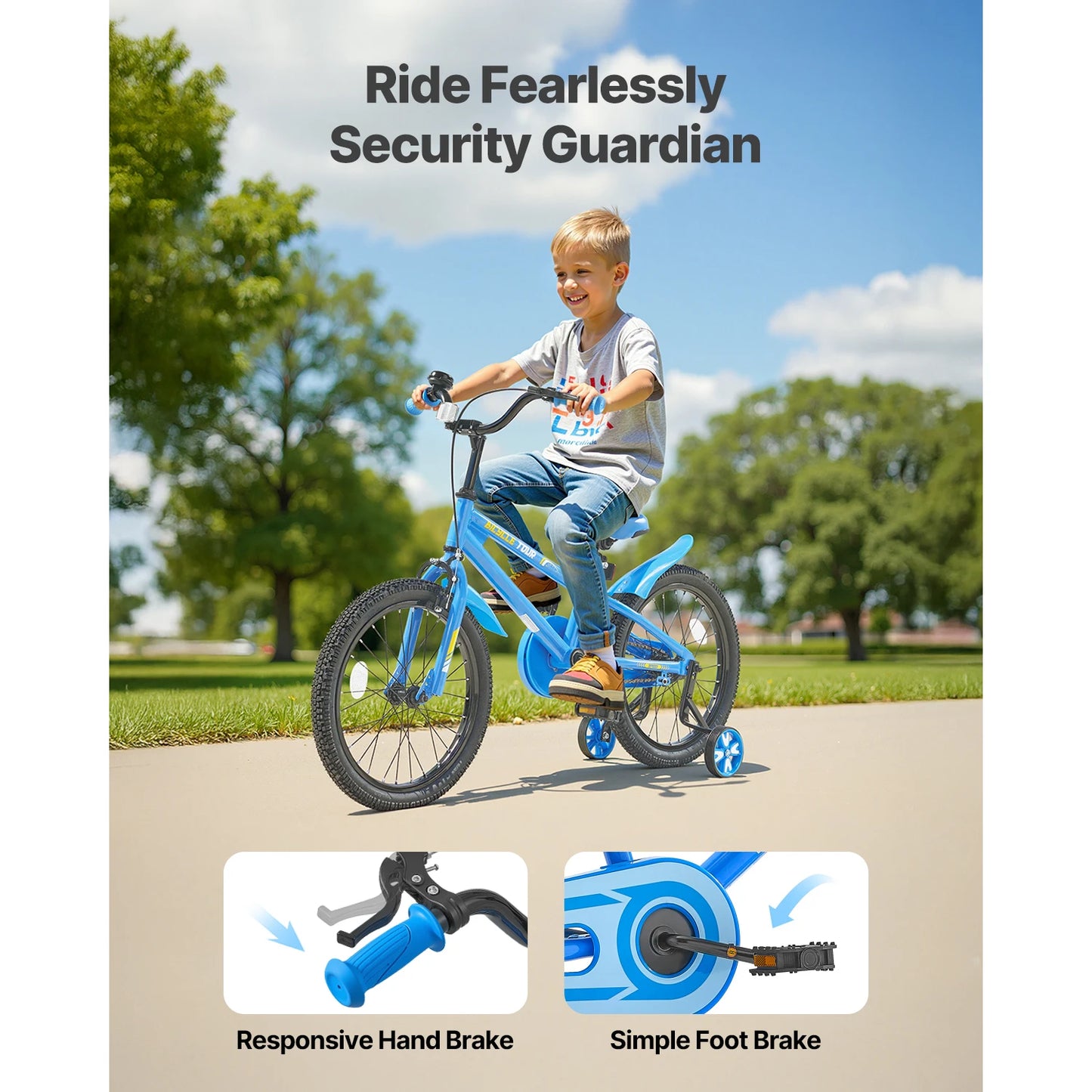 14/16/18in Kids Bike BMX Style Children Bicycle with Training Wheels Toddler Bike for Boys & Girls Learning to Ride